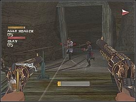 Po przestawieniu kolejnej zwrotnicy skieruj działo w prawą stronę, gdzie czeka na ciebie kilku żołnierzy [1] - Magruders Mine | Misje główne w Gun - Gun - poradnik do gry