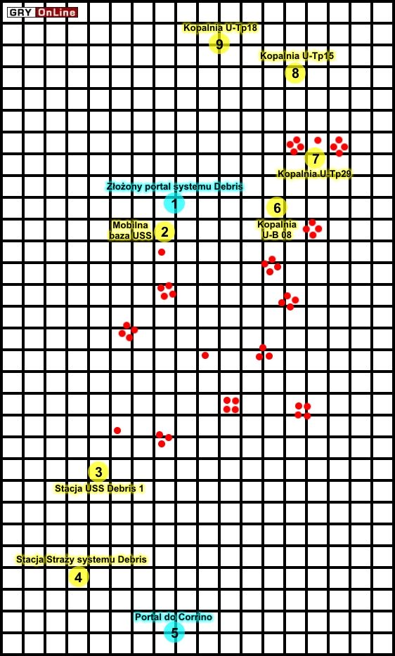 W tej misji mapa w poradniku nie ma sześciu górnych kratek, jednak nie ma tam nic - ani żadnego punktu, ani przeciwnika - [Misja 18] Konwój korporacyjny | Star Wolves Gwiezdne Wilki - Star Wolves: Gwiezdne Wilki - poradnik do gry