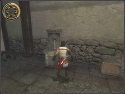 Na końcu holu znajduje się drabina, wdrap się po niej na platformę powyżej i zeskocz z drugiej strony - Poradnik do gry - [01] The Ramparts (wały obronne) | Prince of Persia Dwa Trony - Prince of Persia: Dwa Trony - poradnik do gry