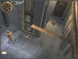Wdrap się na kolumnę po prawej i obróć plecami do wystającej ze ściany belki - [04] The Palace Balcony (balkony pałacowe) | Prince of Persia Dwa Trony - Prince of Persia: Dwa Trony - poradnik do gry