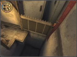 Na końcu dziedzińca wbiegnij pionowo na mur niskiego budyneczku po prawej stronie - [18] The Dark Alley (mroczna aleja) | Prince of Persia Dwa Trony - Prince of Persia: Dwa Trony - poradnik do gry