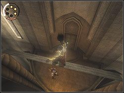 Zwieś się z drugiej strony barierki balkonu i wybij na kamienny występ w ścianie naprzeciw - [20] The Temple (świątynia) | Prince of Persia Dwa Trony - Prince of Persia: Dwa Trony - poradnik do gry