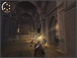 Udaj się na wprost korytarzem, kawałek dalej natkniesz się na Strażnika - [25] The Plaza (plac) | Prince of Persia Dwa Trony - Prince of Persia: Dwa Trony - poradnik do gry