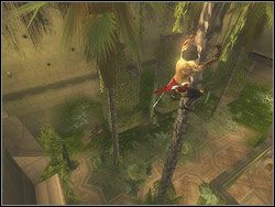 Udaj się na drugi koniec balkonu, zwieś się z jego krawędzi i przejdź w prawo na występ w ścianie - [27] The City Gardens (miejskie ogrody) | Prince of Persia Dwa Trony - Prince of Persia: Dwa Trony - poradnik do gry