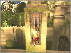 Idź do stojącej przy kanale kolumny z posągiem, odszukaj wzrokiem prostokątny mechanizm - [27] The City Gardens (miejskie ogrody) | Prince of Persia Dwa Trony - Prince of Persia: Dwa Trony - poradnik do gry