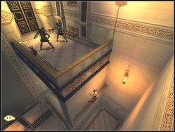 Nad głową, po lewej stronie ciągnie się poziomy występ - [32] The Palace Entrance (wejście do pałacu) | Prince of Persia Dwa Trony - Prince of Persia: Dwa Trony - poradnik do gry