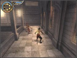 Na platformie obróć się w prawo, pobiegnij poziomo po murze i na wysokości windy wybij się na nią - [41] The Middle Tower (średnia wieża) | Prince of Persia Dwa Trony - Prince of Persia: Dwa Trony - poradnik do gry