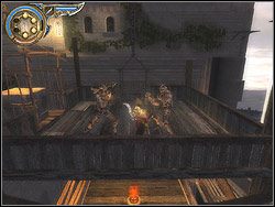 Skocz z kładki na trzecie piętro konstrukcji, dosięgając barierki - [41] The Middle Tower (średnia wieża) | Prince of Persia Dwa Trony - Prince of Persia: Dwa Trony - poradnik do gry