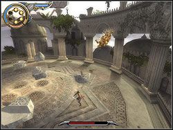 Rozdrażniony Wezyr skruszy mury wokół areny walki, a kawałki kolumn i ścian rozrzuci po tarasie - [43] The Terrace (taras) | Prince of Persia Dwa Trony - Prince of Persia: Dwa Trony - poradnik do gry