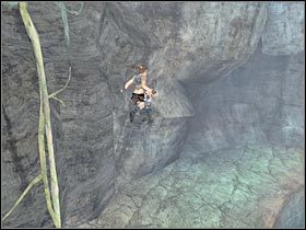 Teraz będziesz musiał wskoczyć na kolejną lianę, która oddziela Cię od okolicznego wodospadu - Bolivia - Tiwanaku (1) | Etap 1 | Tomb Raider Legenda - Tomb Raider: Legenda - poradnik do gry