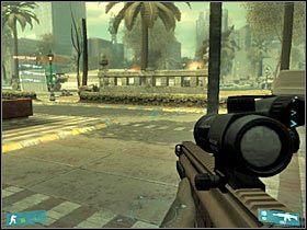 Zacznij ostrożnie przesuwać się w stronę oznaczonego przez grę punktu (#1) - [Misja 11][FINAŁ] NORAD on the line - cz.1 - Tom Clancys Ghost Recon: Advanced Warfighter - poradnik do gry