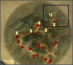 Oznaczenia na mapie: 1 - miejsce startu a także do gromadzenia ciał - [Misja 3.2a] Big Canyon - Masquerade cz.1 | Desperados 2 - Desperados 2: Coopers Revenge - poradnik do gry