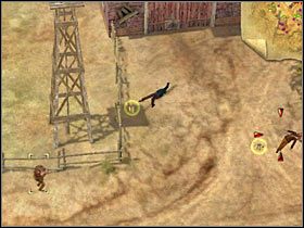 Zacznij teraz likwidować tych bandytów, którzy patrolują ścieżkę znajdującą się niedaleko kościoła (#1) - [Misja 5.3] Santa Fe - The Bank Robbery cz.3 | Desperados 2 - Desperados 2: Coopers Revenge - poradnik do gry