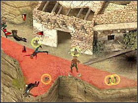 Zwróć uwagę, iż cywile stoją najprawdopodobniej niedaleko miejsca, w którym będziesz chciał podłożyć TNT - [Misja 6.2] Sacred Mountain - The Way over the Pass cz.5 | Desperados 2 - Desperados 2: Coopers Revenge - poradnik do gry