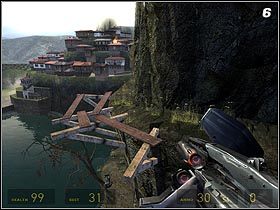 Po wyjściu na górę zauważysz drewniane schody (#5) - Lost Coast cz.1 | Half-Life 2 Episode One - Half-Life 2: Episode One - poradnik do gry