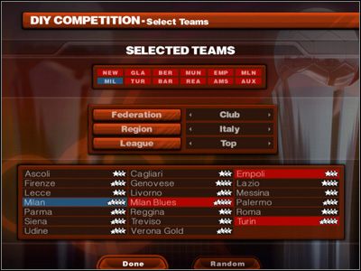 Wybieramy drużyny, które zagrają w naszej lidze. - Tworzymy turnieje | Tryby gry w Sensible Soccer 2006 - Sensible Soccer 2006 - poradnik do gry