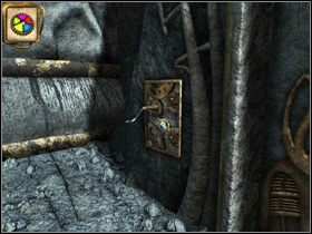 Gdy opuścisz Necropolis, podejdź do (widocznych na obrazku powyżej) drzwi i umieść w nich drugie koło zębate - SIEDZIBA SELENITÓW cz.1 | Journey to the Moon Podróż na Księżyc - Journey to the Moon: Podróż na Księżyc - poradnik do gry