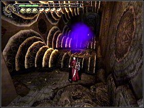 Za nimi pobiegnij na prawo ekranu, omiń reaktor i przejdź przez duże niebieskie drzwi (gdybyś pobiegł dalej znalazł byś trochę czerwonych orbów) - Misja #15 | Solucja | Devil May Cry 3 Dantes Awakening - Devil May Cry 3: Dantes Awakening - Edycja Specjalna - poradnik do gry