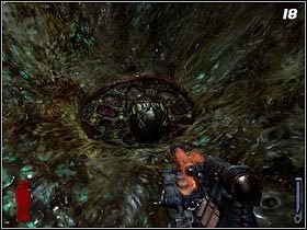 Poczekaj, aż w okolicy pojawi się jajo, a następnie wepchnij je do dziury (#18), zablokowanej przez zieloną błonę - [Solucja] Downward Spiral cz.1 | Prey - Prey (2006) - poradnik do gry