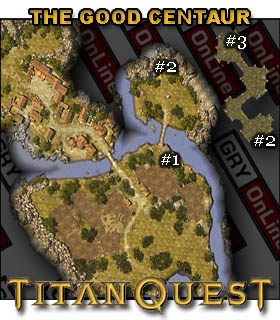 Tuż przed wioską Ambrosson (Village of Ambrosson), na należącym do niej terenie (Ambrosson Farmlands) spotkasz pokojowo nastawionego centaura imieniem Chiron [#1] - [Side Quests] DELPHI | Solucja Titan Quest - Titan Quest - poradnik do gry