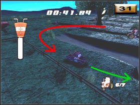 Tak czy inaczej, na zakończenie tych wojaży zamelduj się na wysokości przepchanego wózka (30) i pogalopuj na południe - [Minigry] Przewracanie traktorów - Poziom 4 | Auta - Auta - poradnik do gry