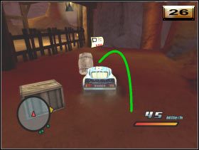 Udaj się rzecz jasna jej śladem robiąc mały przystanek w zatarasowanej belkami wnęce (25) - [Minigry] Pościg za Pocztówkami Gieni - Przełęcz Stabilizatorów | Auta - Auta - poradnik do gry