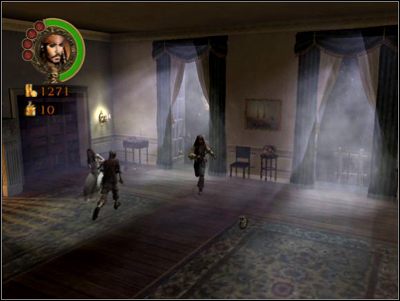 Kiedy kolejna ściana eksploduje, biegnij w prawo, do regału z książkami, za którym ukryty jest kolejny kawałek mapy - Royal Damsel, Jacks Distress | Misje - Pirates of the Caribbean: The Legend of Jack Sparrow - poradnik do gry