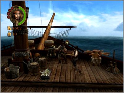 Kiedy otworzysz sobie drogę na dziób okrętu zabierz z stamtąd beczkę z prochem i wróć do schodów po lewej stronie - The Bigger the Boat... | Misje - Pirates of the Caribbean: The Legend of Jack Sparrow - poradnik do gry