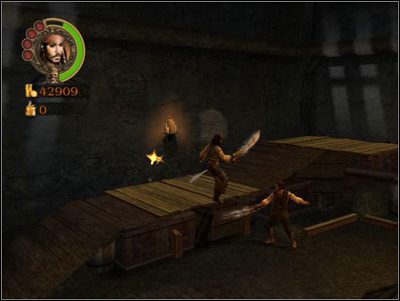 Znajdziesz się w kolejnej sali, w której poza grupą piratów znajdziesz podwieszonego pod sufitem Martyego - Trial by Tavern | Misje - Pirates of the Caribbean: The Legend of Jack Sparrow - poradnik do gry