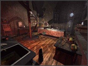 Za dużym stołem siedział z głową opartą o blat staruszek w kapeluszu - Poradnik do gry - Latarnia cz.1 - Amerzone: Testament Odkrywcy - poradnik do gry