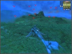 Radziłbym obniżyć teraz nieco wysokość lotu, tak aby móc dojrzeć znajdujące się na dole cele - [Misja 10] Field of Dreams | Just Cause - Just Cause - poradnik do gry