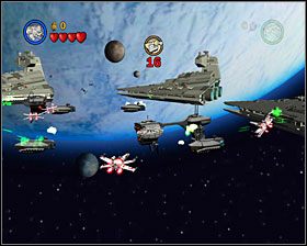 Tę samą operację powtórz z kolejną kamienną zaporą, a dolecisz do powierzchni wielkiej asteroidy - Episode V - Falcon Flight | Story Mode LEGO Star Wars II - LEGO Star Wars II: The Original Trilogy - poradnik do gry