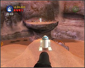 Udaj się do sekretnego obszaru omówionego przy okazji Power Bricka i stań w miejscu pokazanym na screenie - Episode IV - Through the Jundland Wastes | Freeplay Mode - LEGO Star Wars II: The Original Trilogy - poradnik do gry