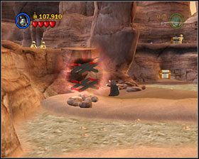 W tej samej okolicy co #7 użyj Ciemnej Strony Mocy na pokazanej obok konstrukcji, a będziesz mógł wejść dalej - Episode IV - Through the Jundland Wastes | Freeplay Mode - LEGO Star Wars II: The Original Trilogy - poradnik do gry