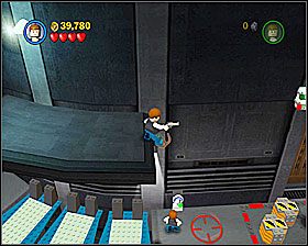 W miejscu widocznym na screenie, na końcu sekcji, użyj R2 by dolecieć do Minikita - Episode V - Betrayal Over Bespin | Freeplay Mode - LEGO Star Wars II: The Original Trilogy - poradnik do gry