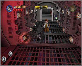 Użyj Mocy na widocznym na screenie przełączniku w korytarzu, w którym w Story Mode spotykasz roboty - Episode IV - Secret Plans | Freeplay Mode - LEGO Star Wars II: The Original Trilogy - poradnik do gry
