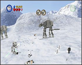 Ostatnia sekcja poziomu to pole bitwy podobne do Geonosis z pierwszej części gry, w której na środku ekranu widzisz listę przeciwników, których musisz się pozbyć, by posunąć się dalej - Episode V - Hoth Battle | Story Mode LEGO Star Wars II - LEGO Star Wars II: The Original Trilogy - poradnik do gry