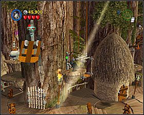 Niewielką windą obok chaty z panelem dla 3PO wyjedź do dźwigni i użyj jej - Episode VI - The Battle of Endor | Freeplay Mode - LEGO Star Wars II: The Original Trilogy - poradnik do gry