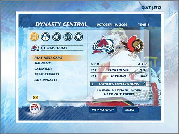 To tutaj widać wszystkie podstawowe informacje - Dynasty Mode, Ekran Główny | Game Mods w NHL 07 - NHL 07 - poradnik do gry