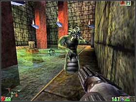 W środku naciskamy kamień po lewej (środkowy), wychodzimy do dużego pomieszczenia z drzwiami na dole - 6. Chizra-Nali Water God | Unreal - Unreal - poradnik do gry