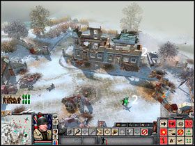 Po wycofaniu się do dział należy ukryć się za ruinami domu tak jak to pokazano na screenie (3) - Misja 7 | Kampania aliancka | Faces of War Oblicza Wojny - Faces of War: Oblicza Wojny - poradnik do gry