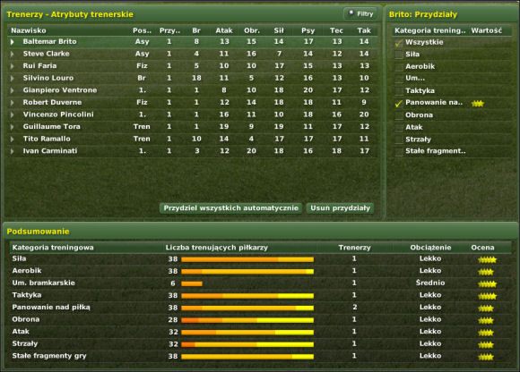 Tu mamy trzy główne sekcje - Trening cz. III - Zarządzanie drużyną - Football Manager 2007 - poradnik do gry
