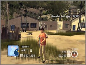 Przedzieramy się dalej, nie przekraczamy mostu, tylko idziemy przed siebie podążając ścieżką oznaczoną jaśniejszym kolorem na mapie - Tranquilandia | Wyspy Once Again | Scarface Człowiek z Blizną - Scarface: Człowiek z Blizną - poradnik do gry