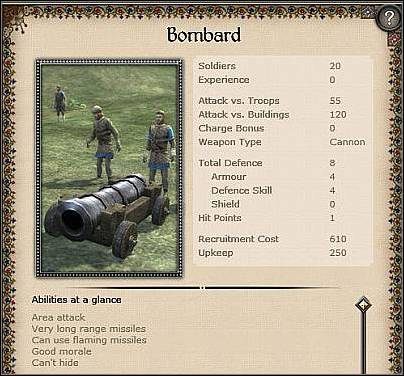 Grand Bombard ( 125,5 ) - Ulepszona wersja Bombarda - Francja - Zamek (3) | Nacje w Medieval II Total War - Medieval II: Total War - poradnik do gry