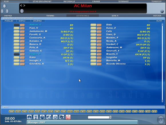 Główny ekran rozgrywki. Ustalamy skład swojego zespołu. - Ustalamy skład drużyny | Taktyka Championship Manager 2007 - Championship Manager 2007 - poradnik do gry