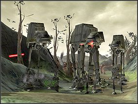 Trzy przejęte przez Tybera walkery AT-AT. - Misja 13 - Mroczny sojusznik - Kampania - Star Wars: Empire at War - Forces of Corruption - poradnik do gry