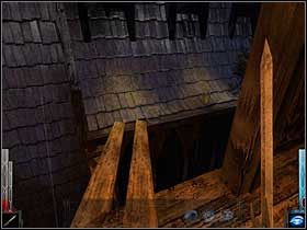 Kładka z luźno ułożonych desek i na przeciwległy daszek. - Dead Mans Trail (1) | Rozdział 3 | Dark Messiah of Might and Magic - Dark Messiah of Might and Magic - poradnik do gry