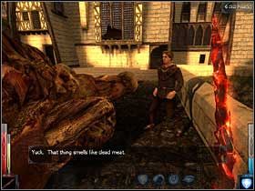 Mówisz i masz! Po serii celnych strzał z Łuku Elfów Cyklop przeszedł w stan spoczynku - wiecznego. Pamiątkowe zdjęcie i w drogę! - City of Flame (2) | Rozdział 9 | Dark Messiah of Might and Magic - Dark Messiah of Might and Magic - poradnik do gry