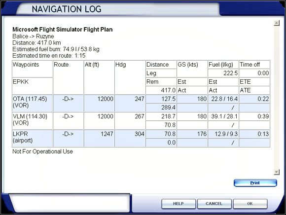 Navigaton Log (NavLog) - Microsoft Flight Simulator X: Przygotowanie do lotu | Mooney Bravo - Microsoft Flight Simulator X - poradnik do gry