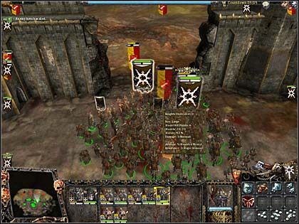 Jak widać po sztandarach, tam gdzieś jest Imperialny regiment wraz z kapłanem. - Akt I Misja 3 - Obrona twierdzy | Chaos | Warhammer Mark of Chaos - Warhammer: Mark of Chaos - poradnik do gry